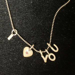 STERLING SILVER ❤️YOU CHARM NECKLACE WITH GARNET CHIP